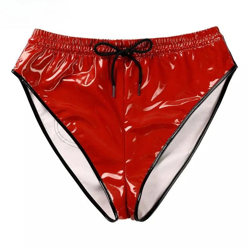 PVC s vysokou jasnosťou patentovej kože Sex Sex Shorts Sexy kožená čierna červená nohavičky