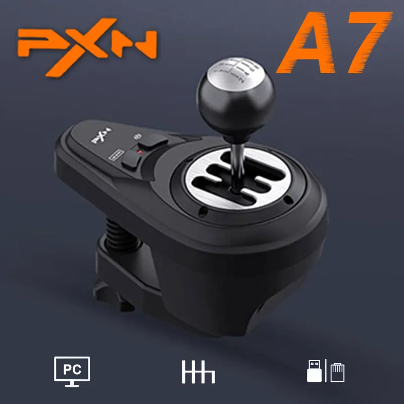 PXN A7 Hnacím radom 6+1 H-PATTERN 2 Button Push-Down Revert Gear Piug-Play Multi-Interface Game Racing Steer Wheel pre PC