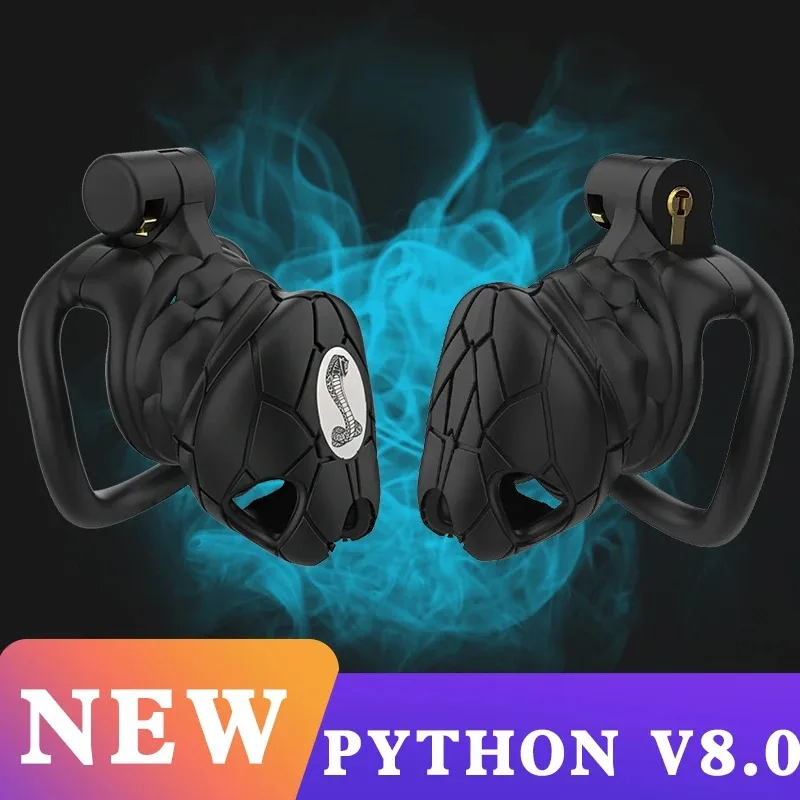 Python v8.0 3d Cock Cage Sex Hračky Muž cudnosť klietka Ergonomický dizajn simulované šupiny