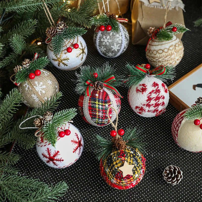 Pytlovina penová guľa Vianočná guľa Pine ihla Pine kužeľ Plaid Bag vianočný stromček dekorácia prívesok