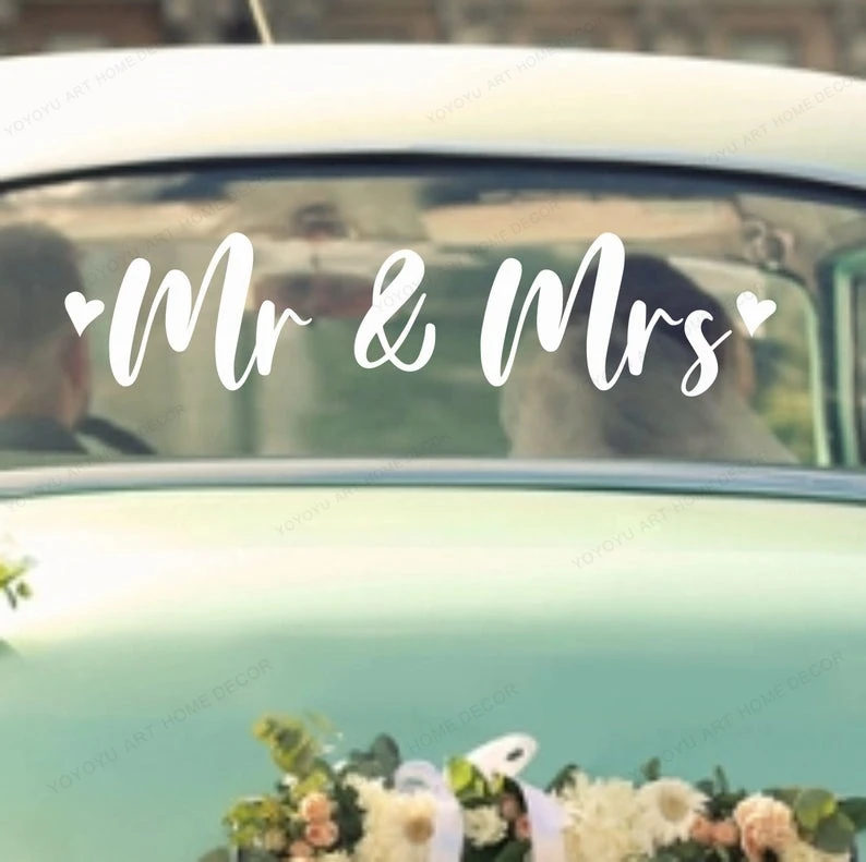 Pán a pani Car Svadobné nálepky nálepky odnímateľné vinylové vodotesné nevesty Groom Dekorácie práve vydaté nástenné nálepky wu264