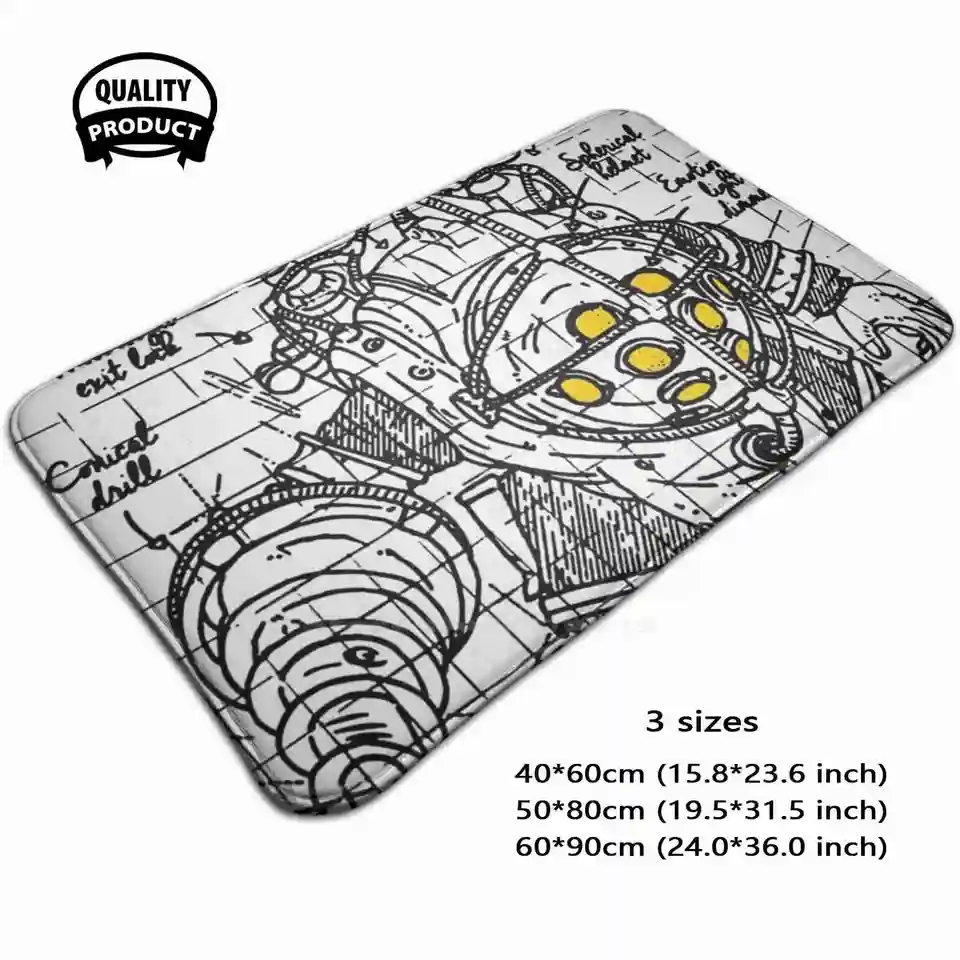 Pán Bubbles Layout Soft Cushion Car Domov koberce dvere kovový robot kovový robot veľký oceán ocko ocko bioshock skrutka parná tuk rozmiestnenie čiernej žltej