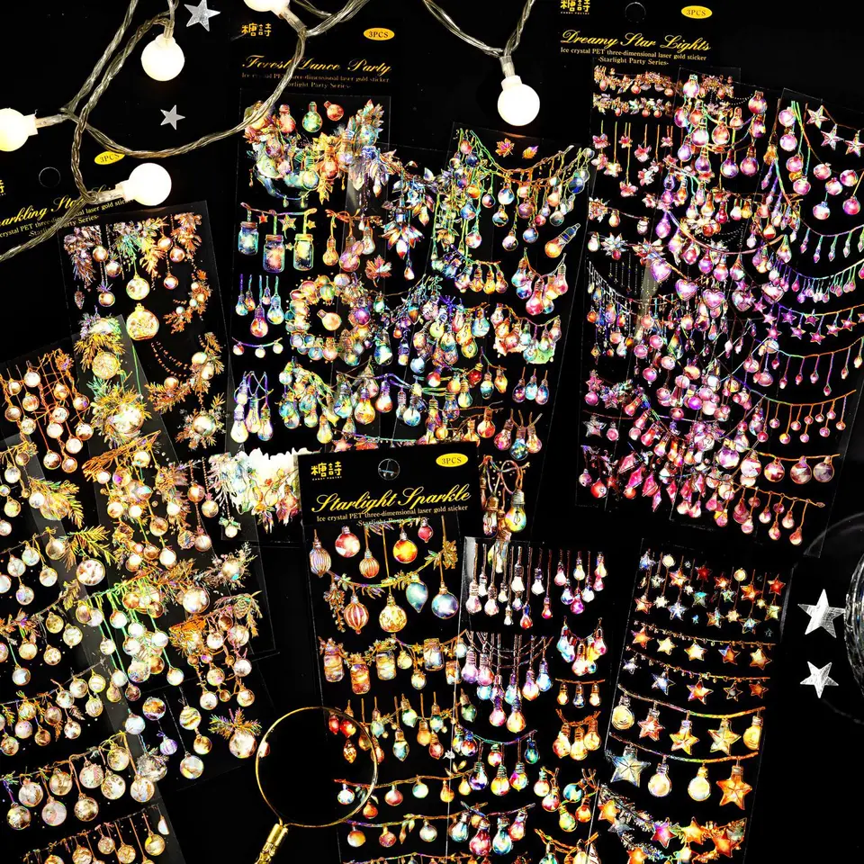 Pán Paper, Light String Pendant Pet Pet Flat Sheet Pack, Creative Collage Clipbook Notebook Diary Dekoratívne nálepky