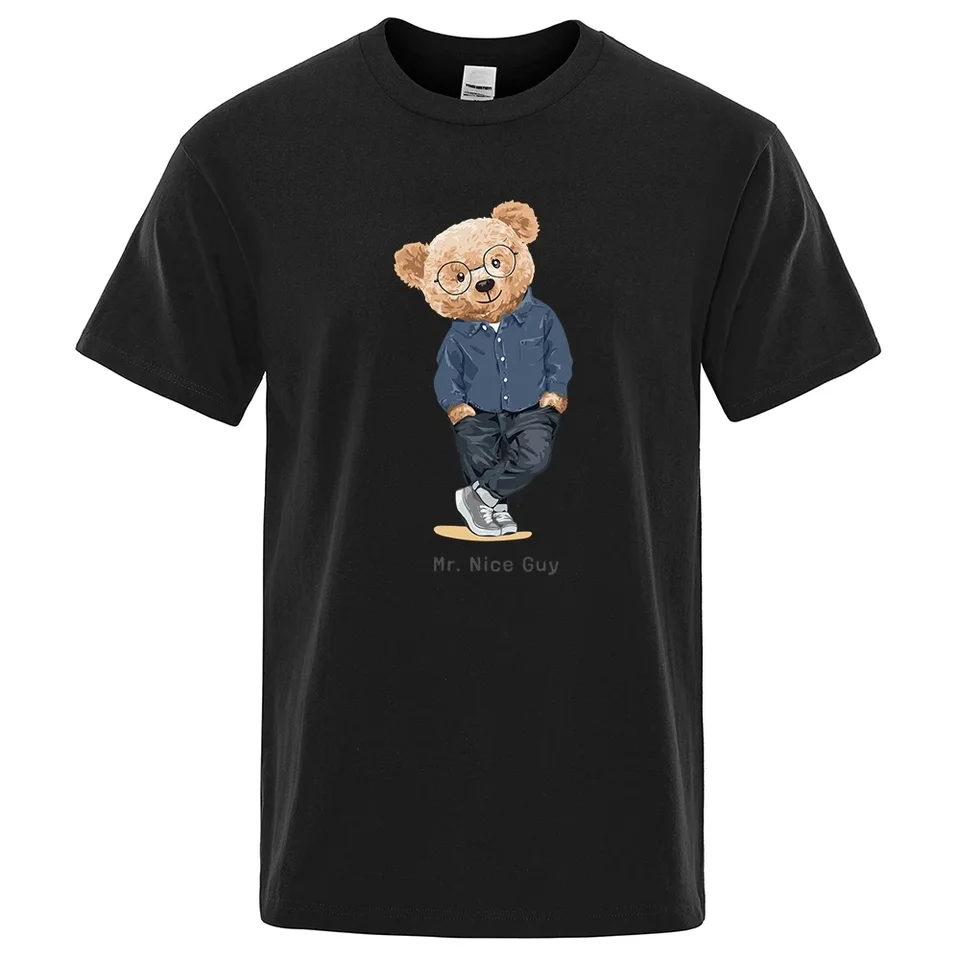 Pán pán Teddy Bear Pekný chlapík Výtlačky Men s krátkym rukávom ulica Cotton Tričká uvoľnené nadmerné oblečenie Príležitostné odpaliská 80291