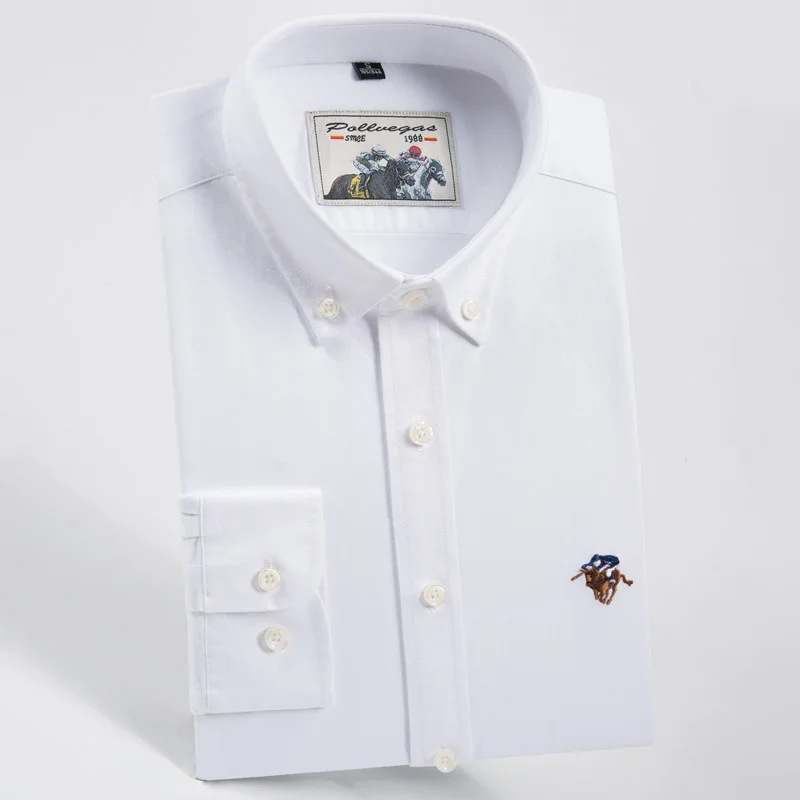 Pánska dlhá rukáv Oxford Casual Tirle 100% bavlnená módna mriežka Stripe Muž Luxusné košele gombíky dole Biele mäkké kolthing