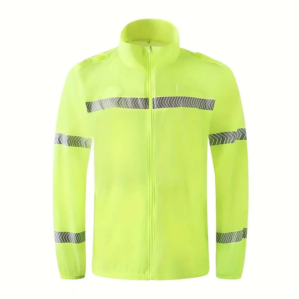 Pánska fluorescenčná neónová žltá motocyklová dažďová bunda, ľahká priedušná UV ochrana, reflexná bezpečnosť s dlhým rukávom