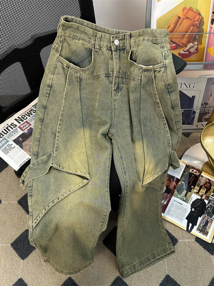 Pánska jar 2024 Nová módna značka mop džínsy americký štýl voľný hip hopu Washed Wide-Leg Pants