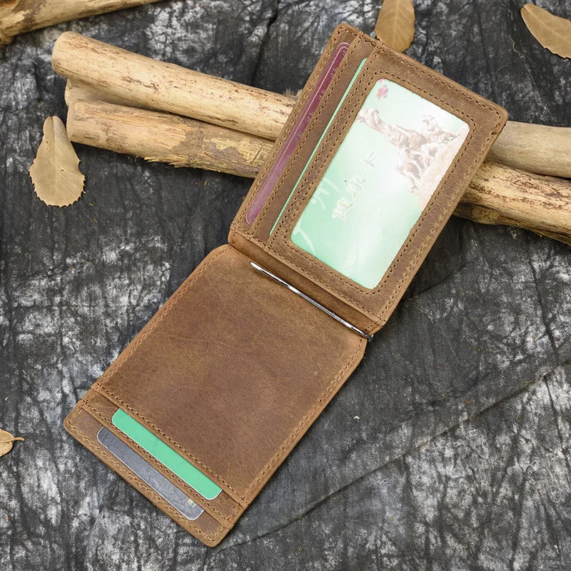 Pánska klip Peňaženka Originálne kravské kožené kože viacerých kariet Cowhide Peňaženka Bifold Coin Peňaženka Men Držitie karty