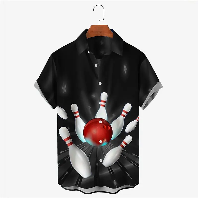 Pánska košeľa grafická tlač bowlingová grafická tlač s krátkym rukávom Button tlač