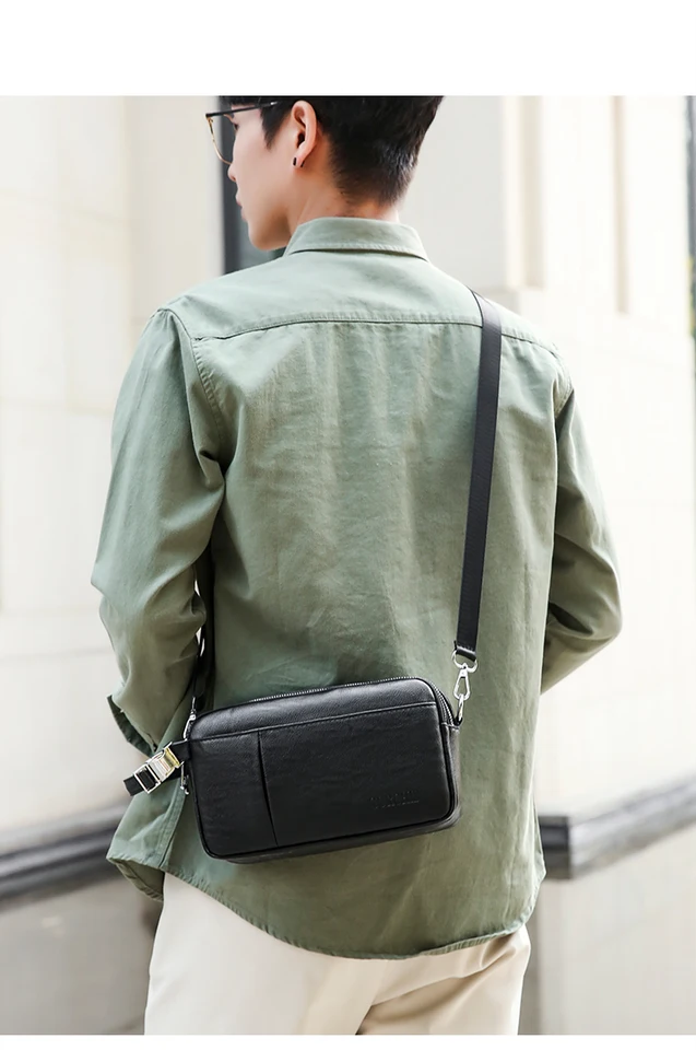 Pánska kožená koža dora reťaz kabelky Business Multi Vrstve Crossbody Bag Simple Casual Bolsos para hombre
