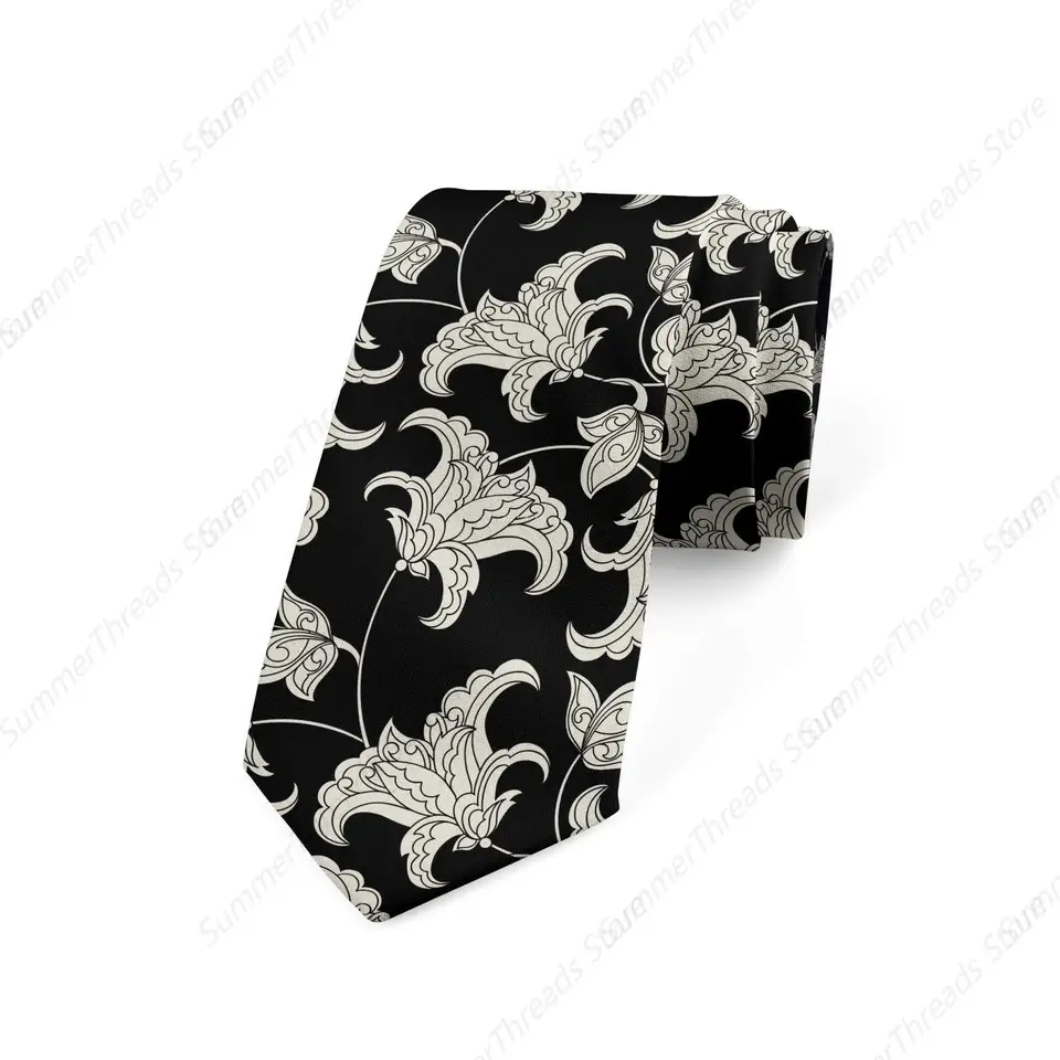 Pánska kravata, vintage štýl Blossom Design Black and Slonovu kravaty