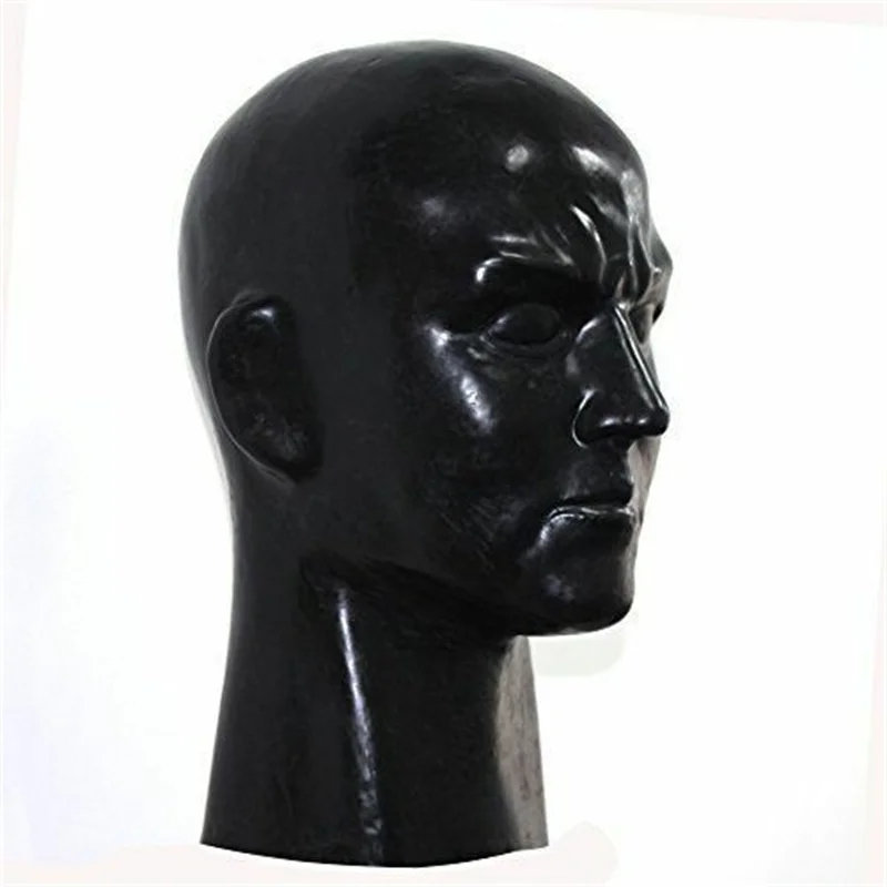 Pánska latexová gumová maska ​​zatvorené oči Fetish Male Fetish Hood Halloween Cosplay hlava okolo 59-63 cm