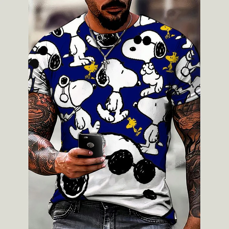 Pánska módna zábava Snoopy tlač s krátkym rukávom tričká Summer neformálne okrúhle tričko Men muž móda nadmerné vrcholy homme