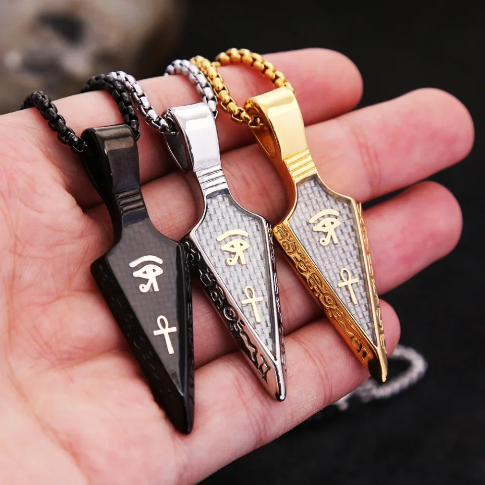 Pánska nehrdzavejúca oceľ Ankh Cross Cross Spearhead Pendant Náhrdelníky módne vintage oko z Horus náhrdelník punk amulet amulet šperky Veľkoobchod