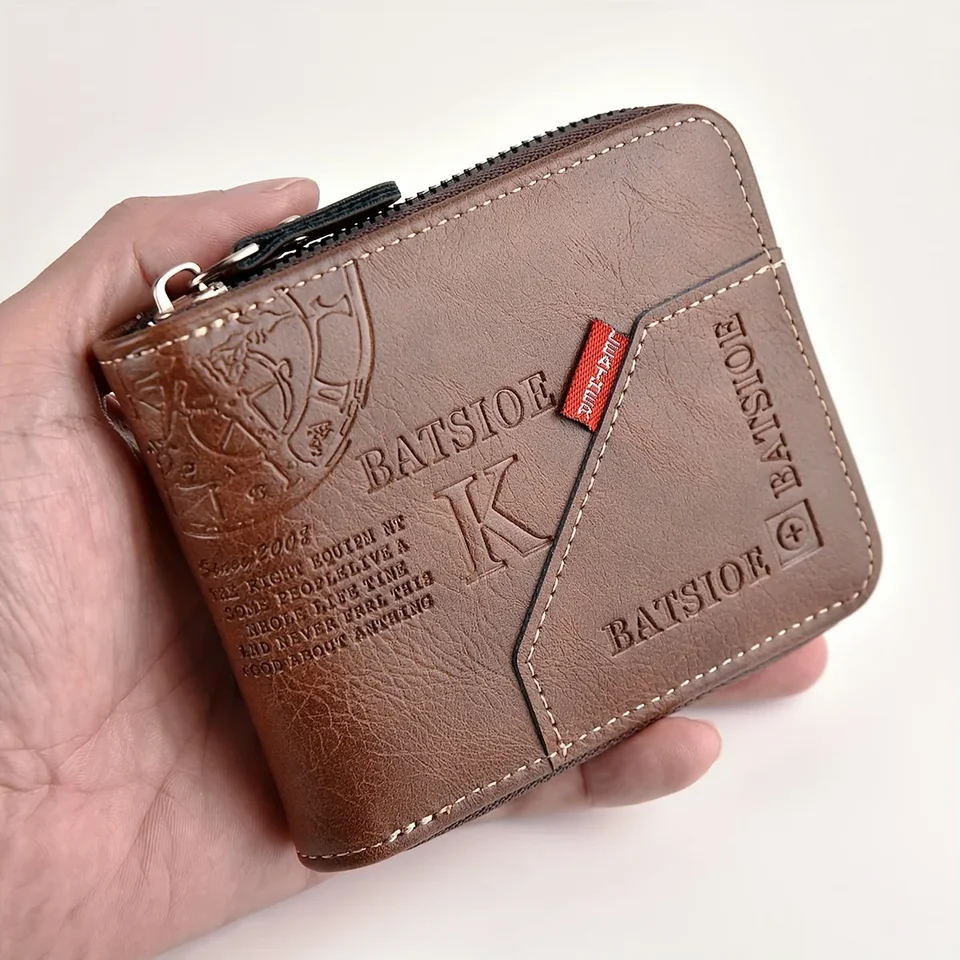 Pánska peňaženka vyrobená z PU voskovej olejovej kože kabelky pre mužov Coin peňaženka Krátke držiak karty Držiteľ peňaženky Zipper okolo peňažnej kabelky