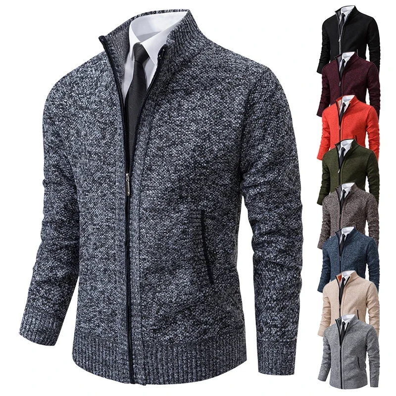 Pánska sveterka Jumper Bunda Autumn Zip Up Cardigan Y2K Winter Fleece Cashmere Formálne pletenie Hombre Zipper Up Cold Coat Menswear