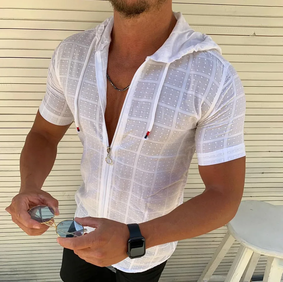 Pánska sýrna sýrna krém na slnečné krémy Cotton Polyester Skontrolovaná košeľa Sport Sport Leisure Outdoor Beach Fashion Pánske oblečenie