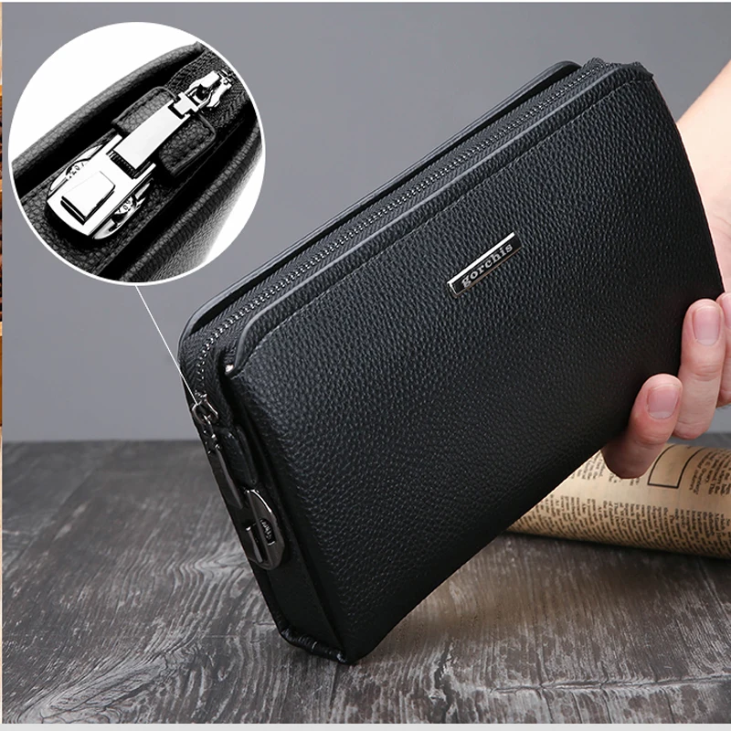 Pánska taška na peňaženku kožené s heslom uzamknutá peňaženka Grab Tack Business Pánska kabelka zápästie Pohotovo Pochette Uomo Clutch Bag Bolsa Tous