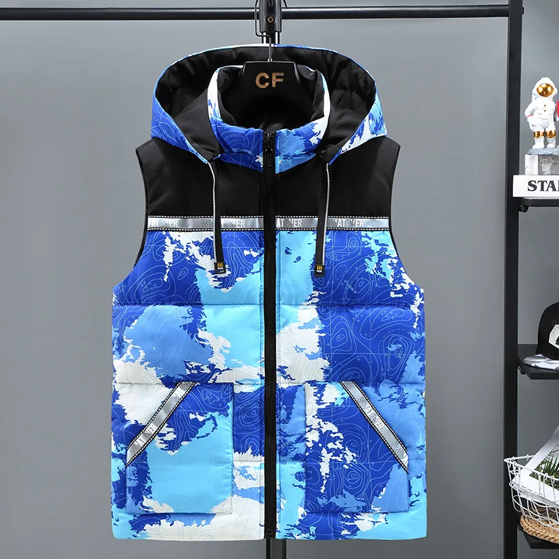 Pánska vesta bunda nové zimné teplé bundy bez rukávov ležérny reflexný pruh maskovacia vesta plus veľkosť 6xl 7xl 8xl veste