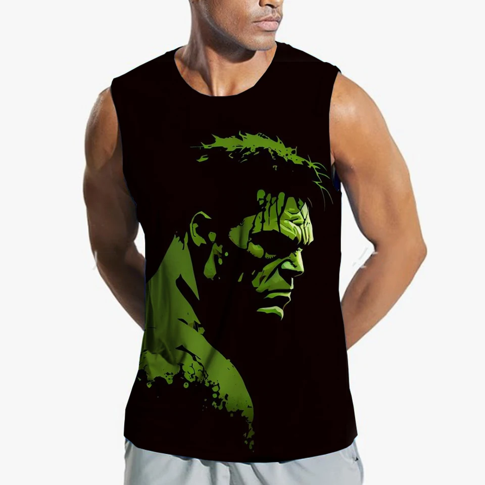 Pánska vesta Summer Sports Fitness Marvel Hulk Print Tlač rýchleho vysunutia priedušného tričku bez rukávov, ktorá prevádzkuje výcvik