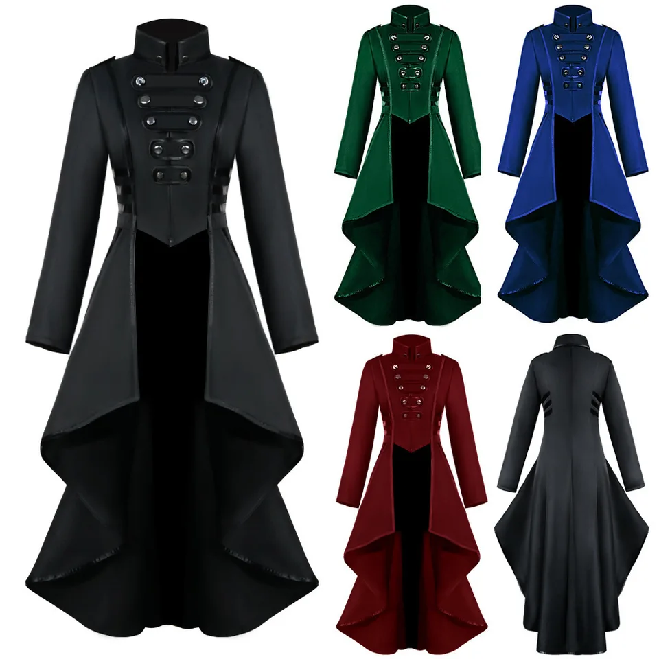 Pánska vintage backcoat bunda Goth Long Steampunk Formálne gotické viktoriánske šaty Crose Cant Trench for Halloween