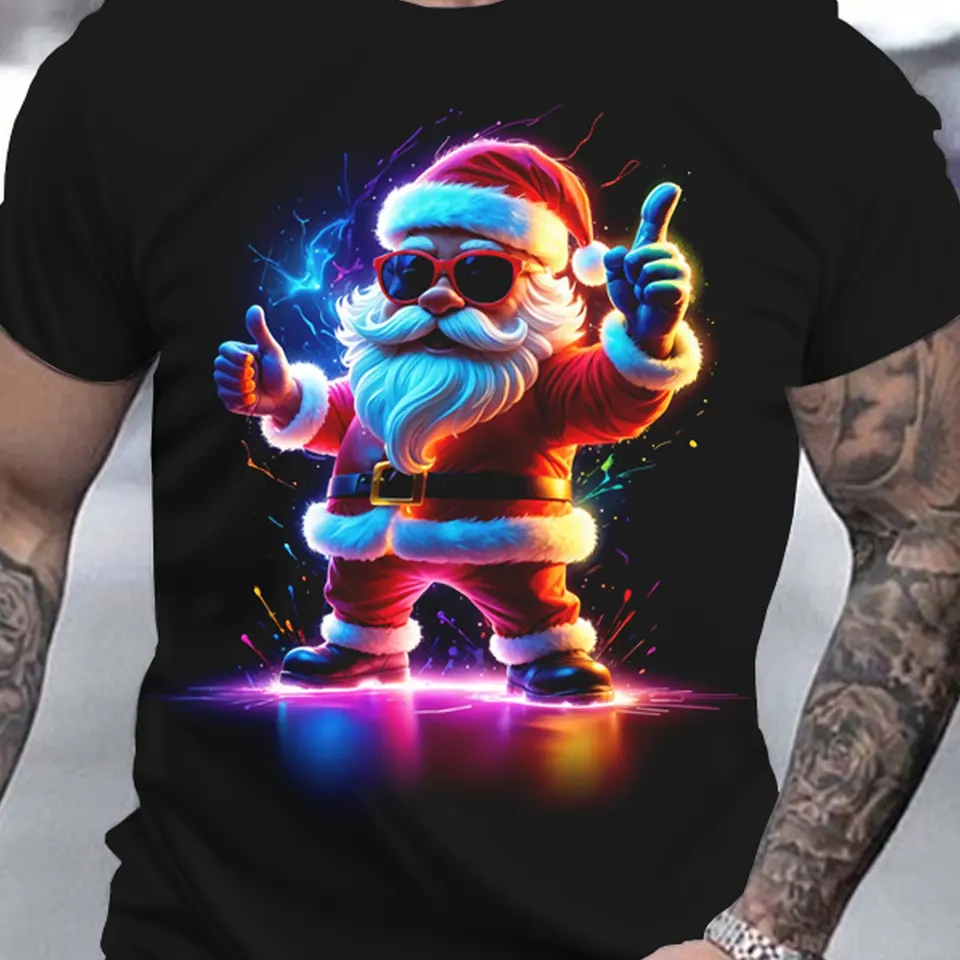 Pánska vitalita Santa Claus Tričko vianočné večierky 3D tlačené tričká Príležitostné krátke rukávy Tops Polyester Presnaté odpaliská