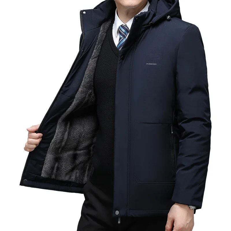 Pánska zimná bunda veterná muži hrubý teplý darček pre otca manžela parka Windproof Parkas Nové módne fleece s kabátom s kabátom
