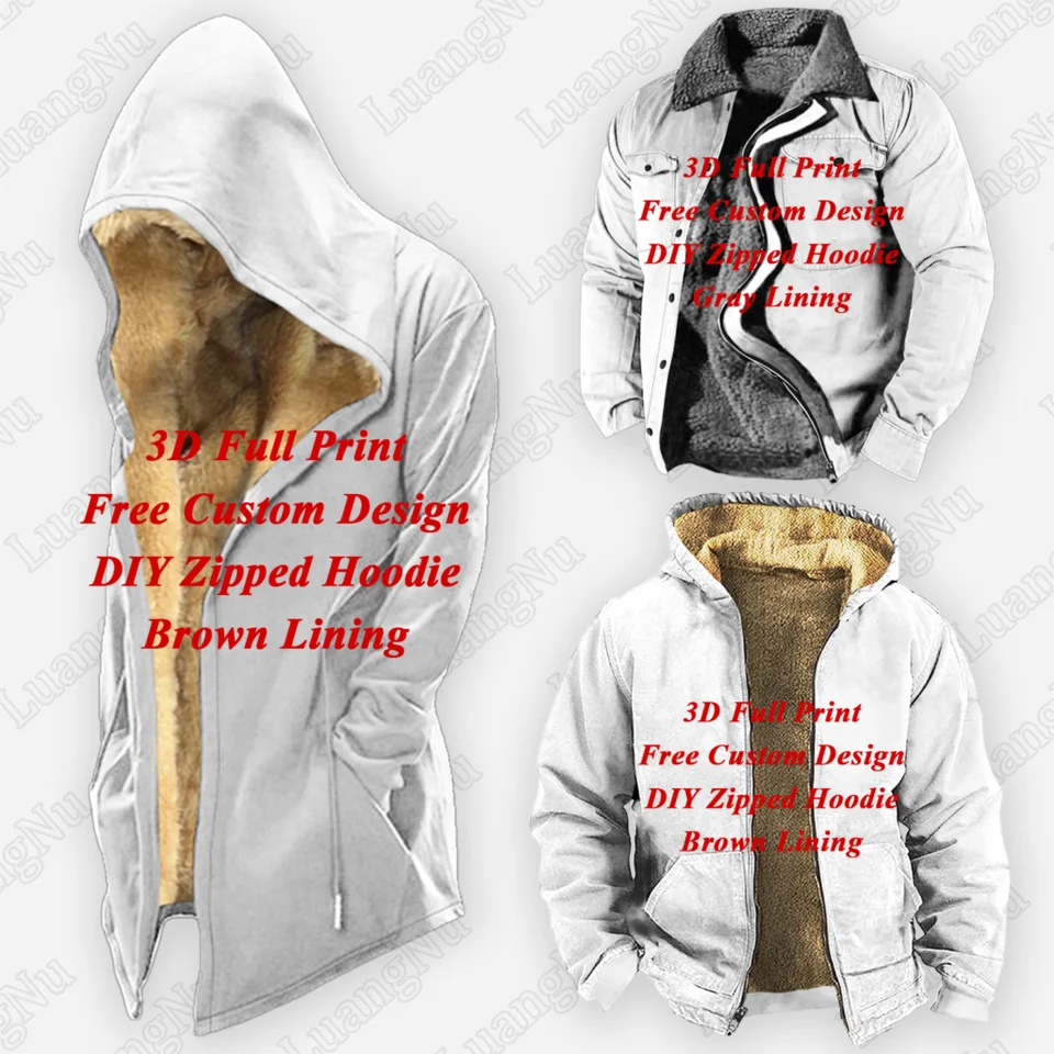 Pánska zimná bunda zadarmo Vlastné vzory klopa kardigan bunda s klobúkom pre muža zahustená kabát 3D tlač Parka Cold Jacket Hoodies