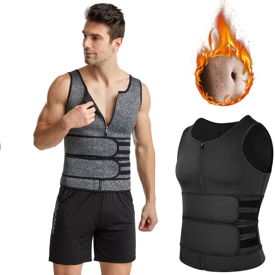 Pánska štíhla vesta Sauna, pásová trénera, bruško ovládanie tela shaper zips, vrchná časť, kompresná zadná košeľa pre prácu