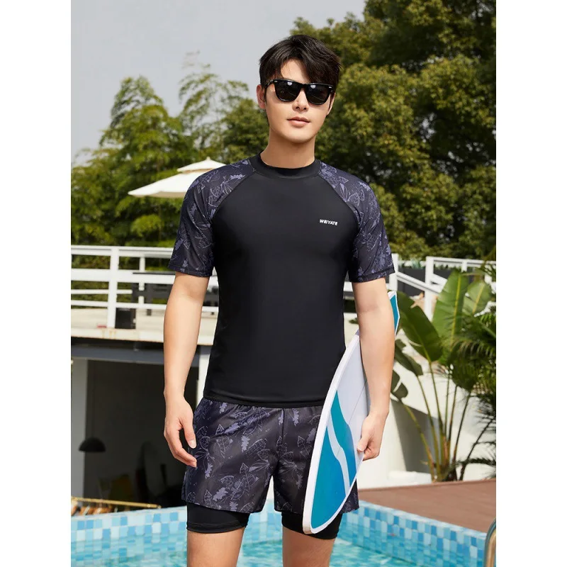 Pánske 2KS/Set Rash Guards Short Ruckve Rýchle suché potápačské pokožky Slnko Kompresie Kompresie Kamerné košele a kmene plaviek plážové oblečenie