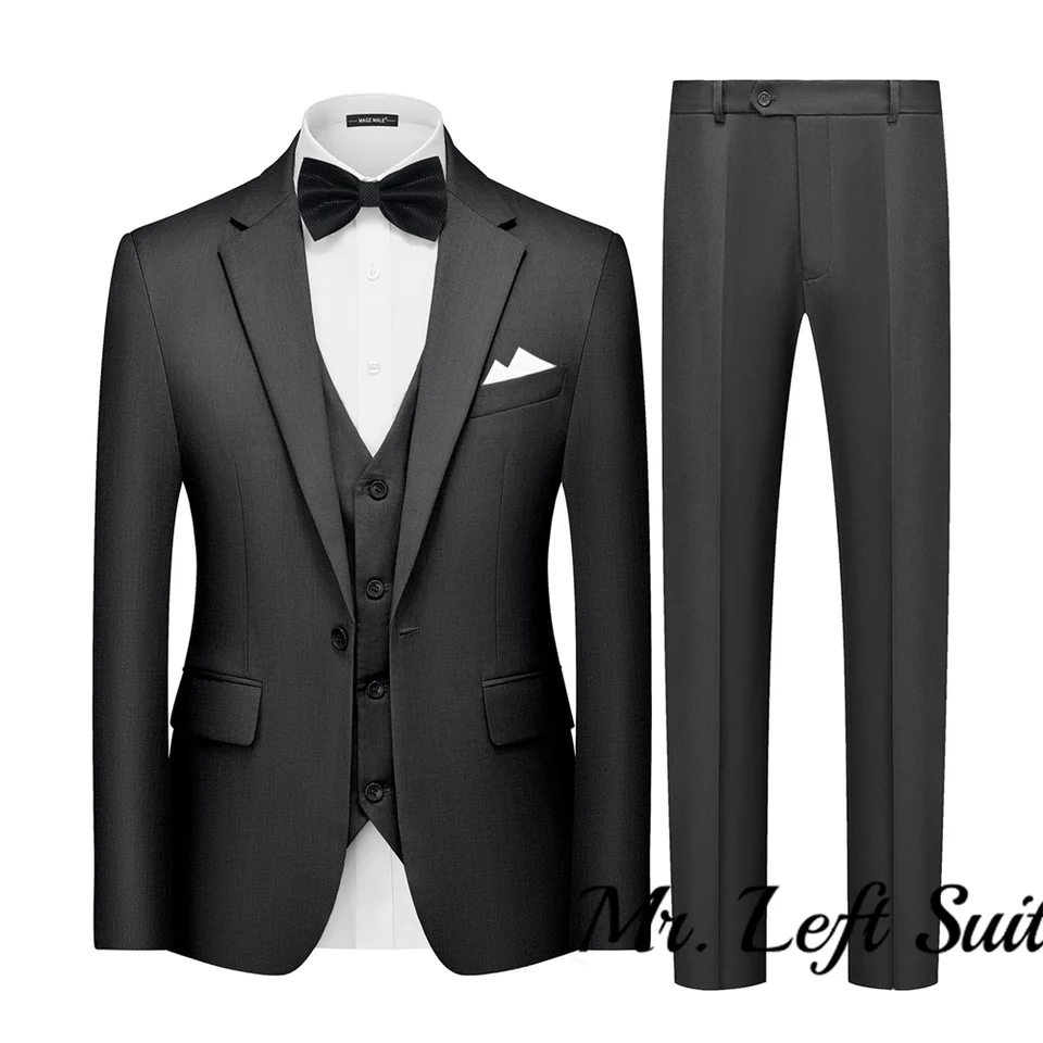 Pánske 3 -kusové obleky Slim Fit Tuxedo Suit Set Soild Prom Svadobné obleky One Gomork