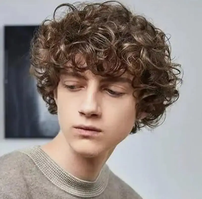 Pánske afro hnedé krátke parochne 70s 80.s rocker kučeravé parochne Kinky syntetické parochne pre cos