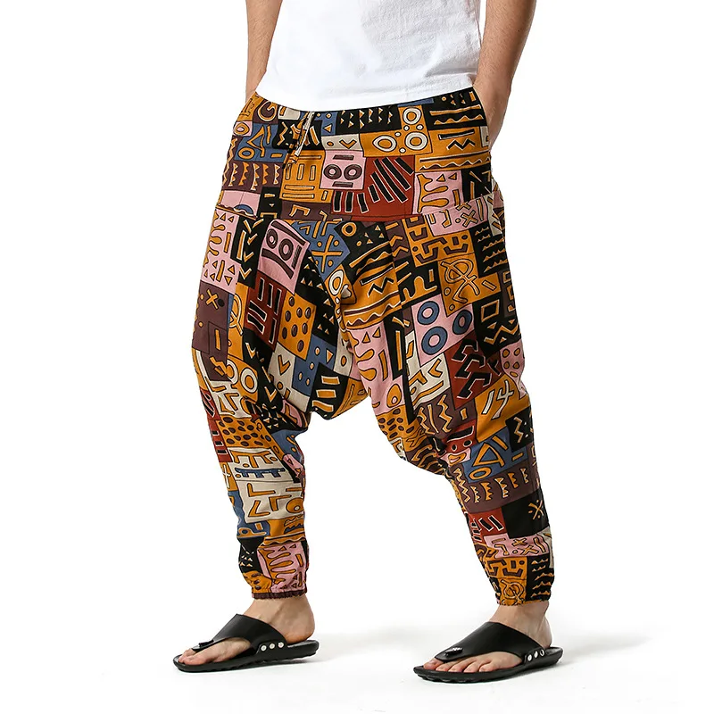 Pánske bavlnené bielizeň joggers Sterpster bipster africký tlačový taška harém Pants Men Príležitostné hip hopové streetwear športové nohavice Muž