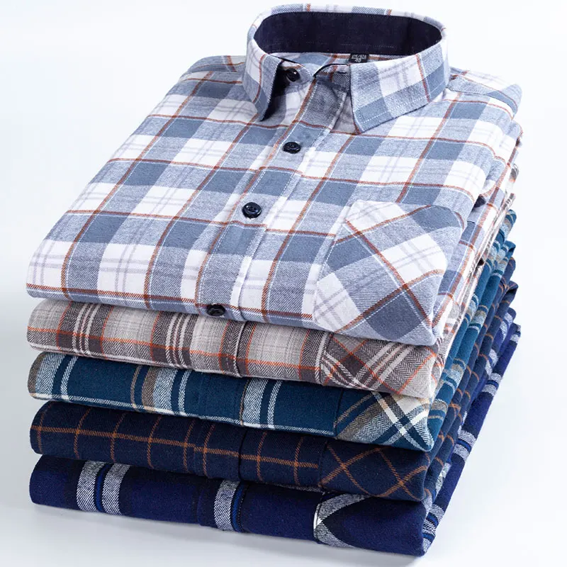 Pánske bavlnené dlhé rukávy Plaid košele Kórejské príležitostné podnikanie Formálne pracovné oblečenie Pohodlné nové módne tlačidlo plus veľkosť 6xl