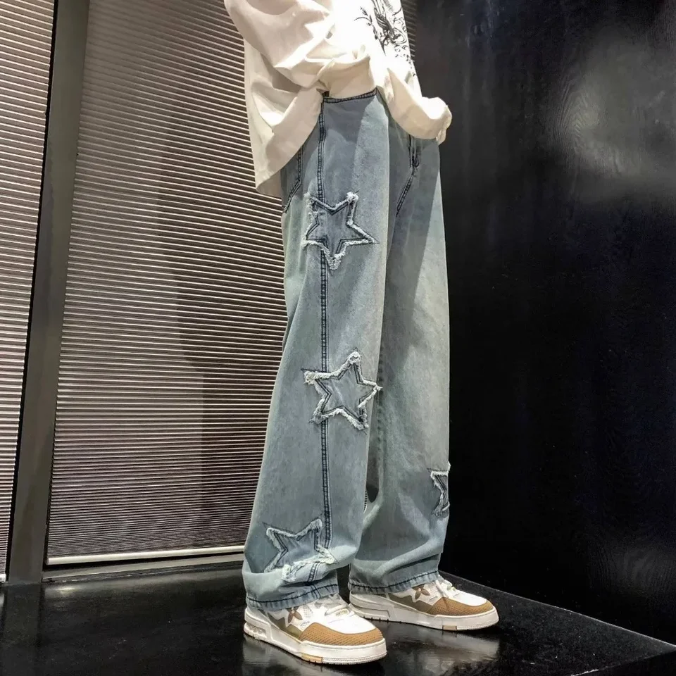 Pánske džínsové nohavice Príležitostné džínsy pre mužov vrecká voľné streetwear muži nohavice hviezda grafická y2k harajuku móda