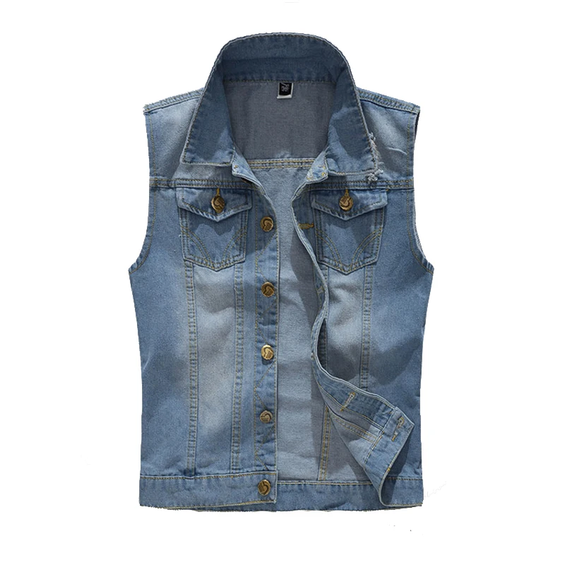 Pánske džínsové vesty bez rukávov Muž bavlnené retro streetwear Ripped Jean Vests Fashion Módne jednostranné vesty Men