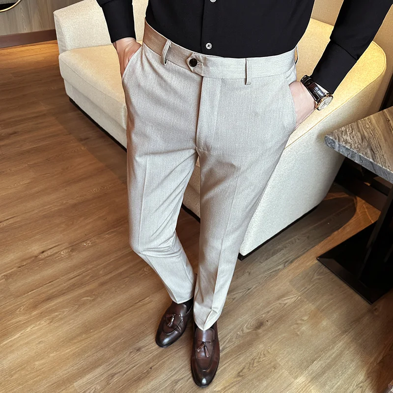 Pánske jarné vysokokvalitné obchodné obleky Pánske módne fit Slid Color Office Dress Pants