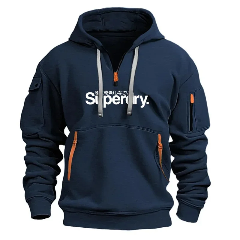 Pánske jesenné a zimné mikiny s viacerými vreckovými dizajnmi voľná mikina európskej veľkosti Pullover s dlhým rukávom S-3XL