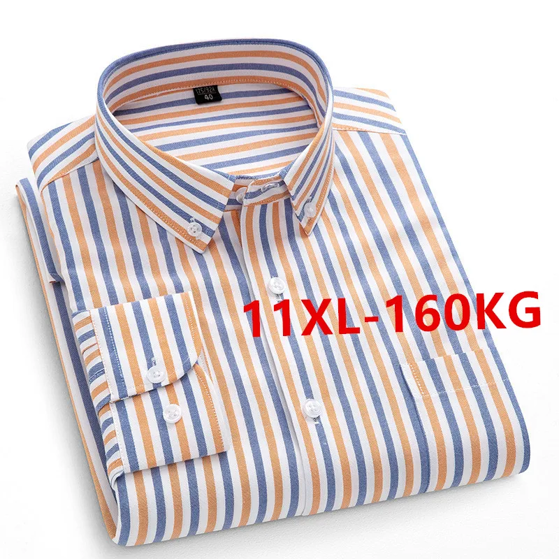 Pánske košele s dlhým rukávom Spring Jar Autumn New Stylish Pure Pure Cottton Príležitostné pevné pruhy Oxford Dress Tirt Gompeting Clothing 11xl 10xl