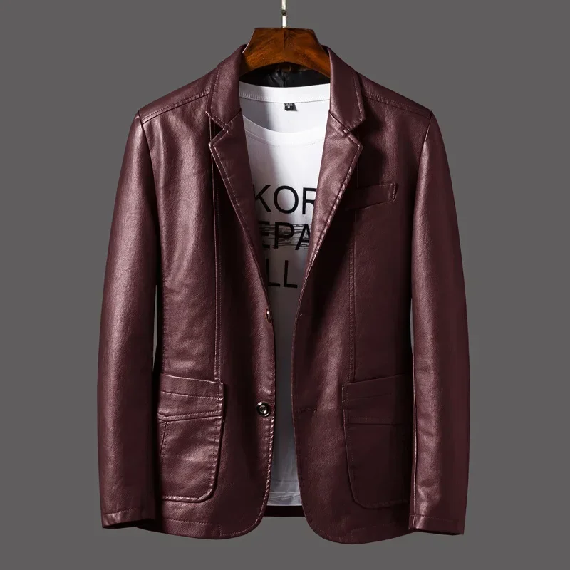Pánske kožené bundy klošné kožené bundy Men PU kožené bundy Slim Blazers Korean Style Slim Fashion Leather Coat