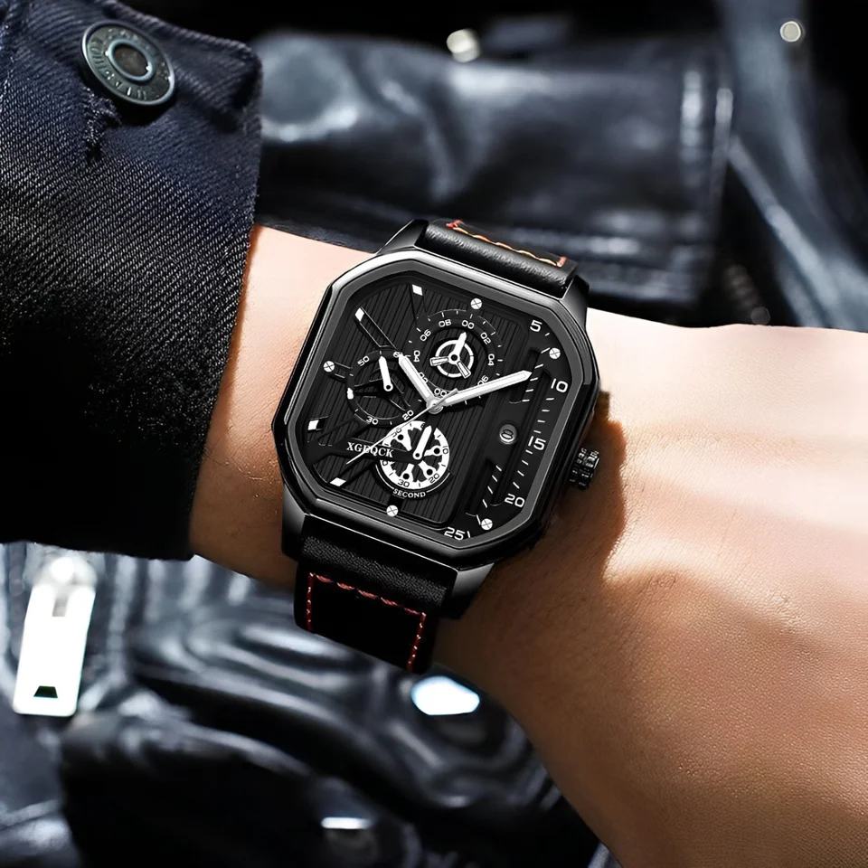 Pánske kremeňové hodinky Acheny Pánske hodinky zliatiny Dial Business Men sledujú kožené remienok Square Sports Watch Cool čierne náramkové hodinky pre človeka