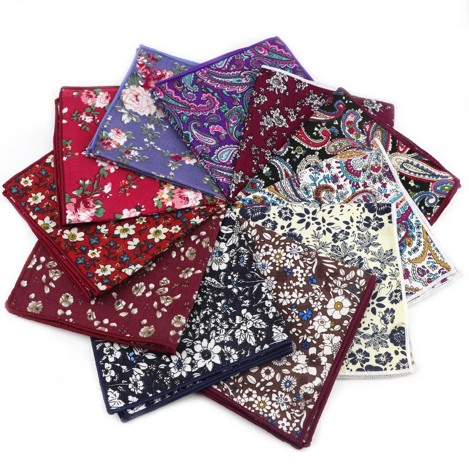 Pánske kvetinové vreckové retro potlačené Hankies bavlnené vreckovky farebná tlač kvetiny Príležitostné uterák na hrudník 22*22 cm