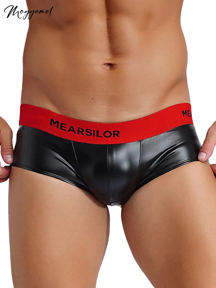 Pánske latexové boxerové briefingy písmeno pásová skupina elastický pás konvexové vrecko nohavičky kožené nízko vzostupné spodné prádlo spodná bielizeň nočné kluby