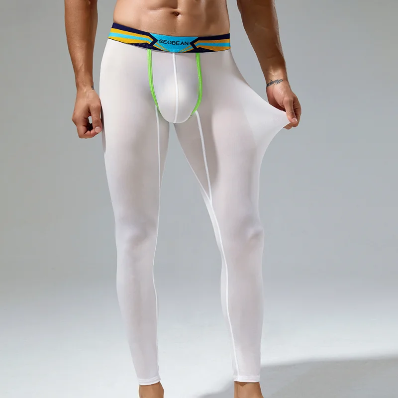 Pánske legíny ultratrín priesvitnosť Long Johns High Elastic Base Thermal Underwear U konvexné vrecko na plyšové nohavice na spodnú spodnú časť