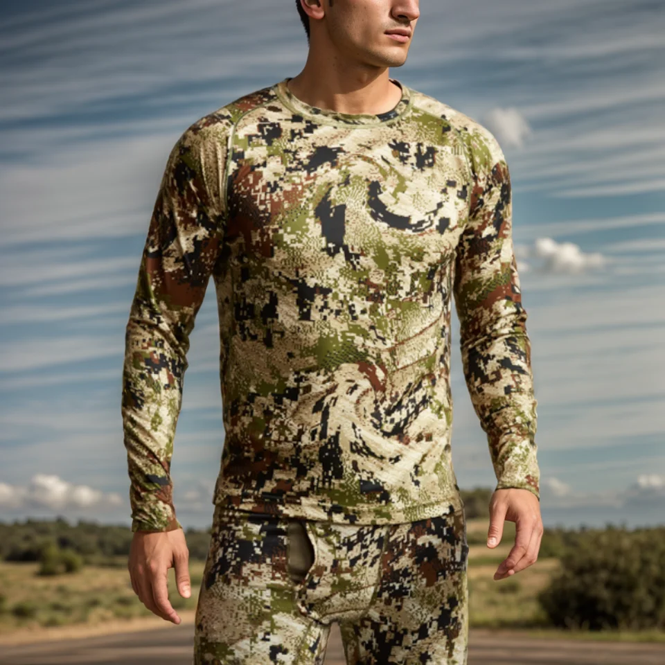 Pánske lovecké lovec s dlhým rukávom Antibakteriálne rýchle sušenie potu Camo Fishing Lovecké tričko