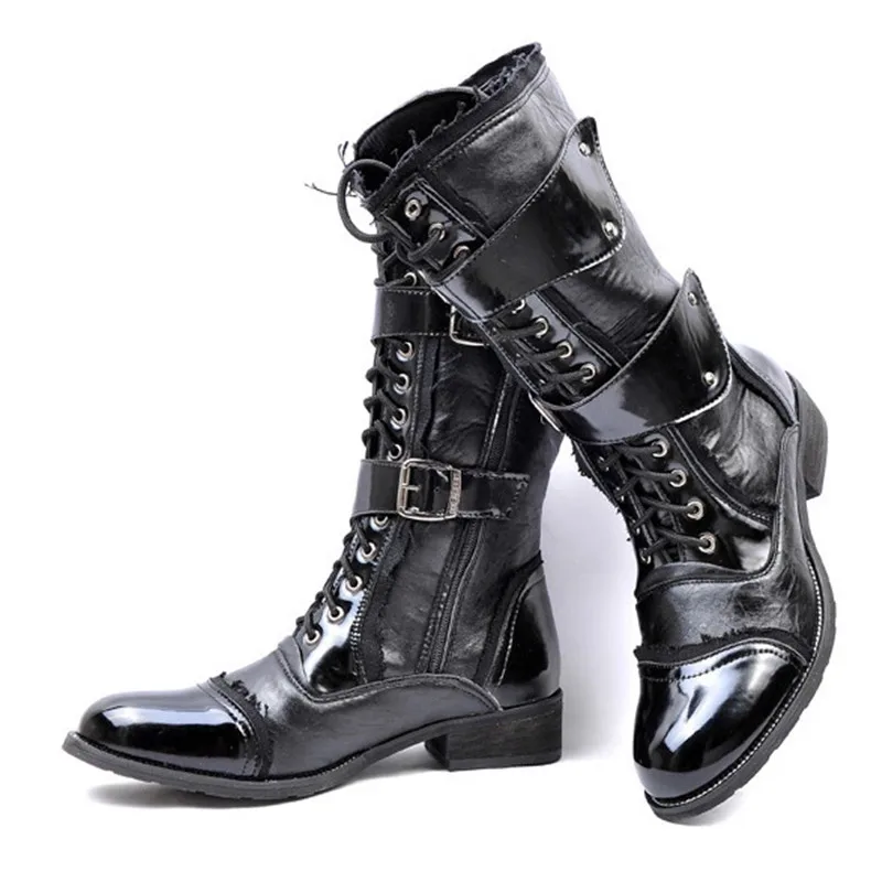 Pánske motocyklové topánky Gotický punk cosplay tanečné topánky Mid-Calf základné krátke taktické topánky padajú zimné bezpečnostné pracovné topánky Muž