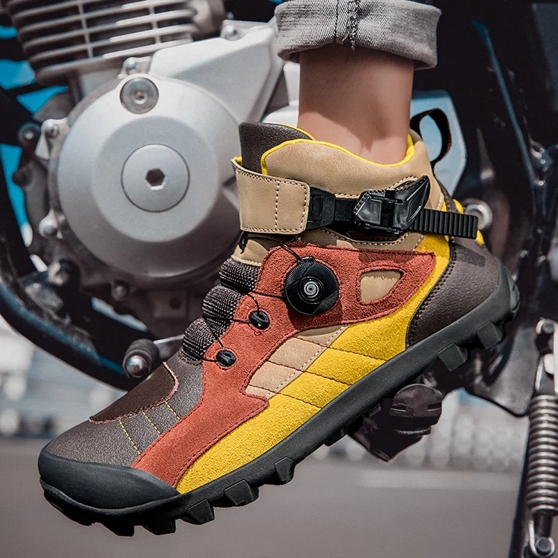 Pánske motocyklové členkové topánky Motokrosové závodné topánky Ženy priedušné sieťové topánky Anti-Slip Shoes kožené motocyklistické topánky