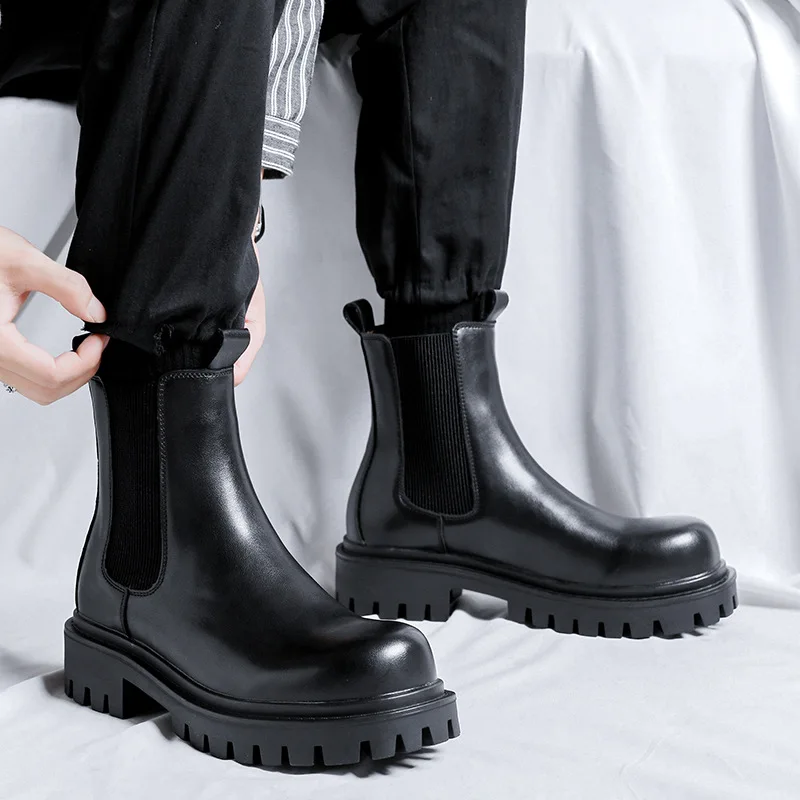 Pánske módy Chelsea topánky Black Tide Originálne kožené topánky Cowboy Platforma Boot Party Dress Pekné krátke Botas Zapatos