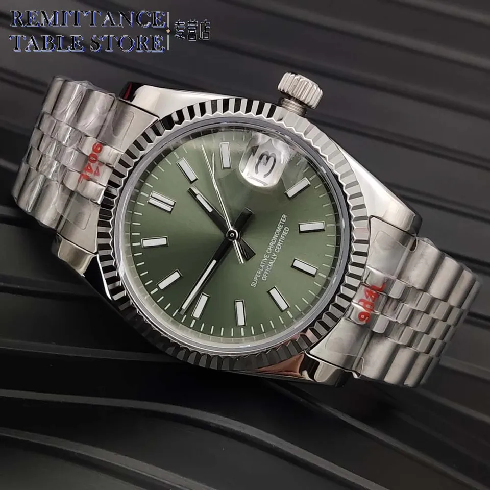 Pánske nové 36 mm automatické mechanické, zafíre, vodná voda z nehrdzavejúcej ocele, aseptické svetelné vytáčanie hodiniek