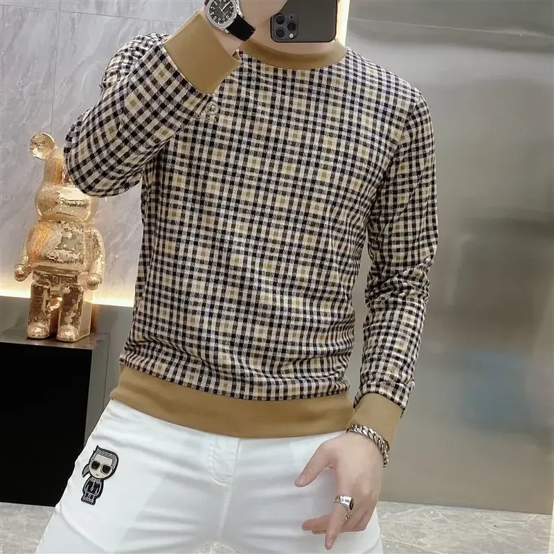 Pánske oblečenie Nové rockové tesné top s tenké fit tričko pre mužské mikiny kockované pludí vysoko kvalitný polyester predaj na streetwear f Streetwear f